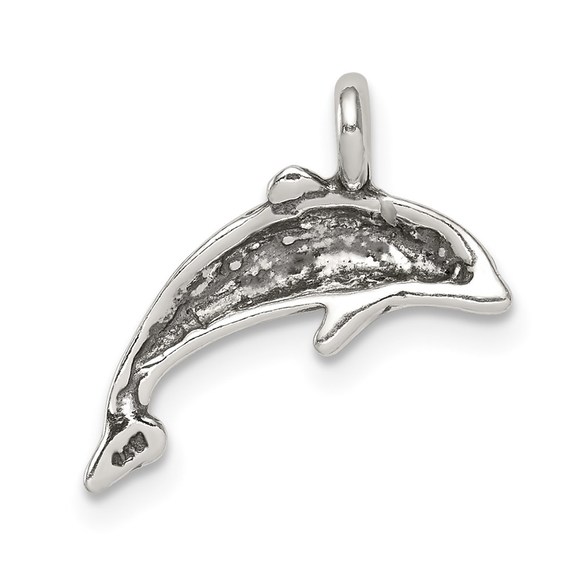 925 Sterling Silver Antiqued Small Mini Dolphin Nautical Necklace Charm Pendant - Picture 4 of 4